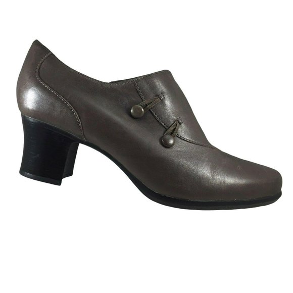 Clarks Booties Shoes 83681 Womens 10 M Heels Side Zipper Gray Brown Leather - Picture 7 of 12